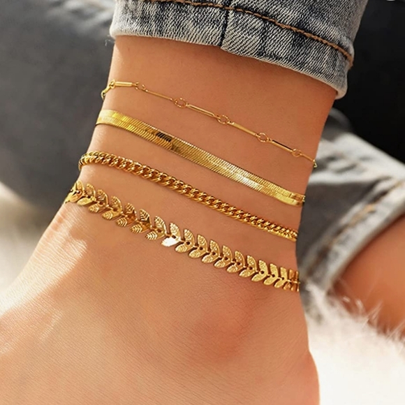 14k Gold Ankle Bracelets Set of 4 NWT - Picture 2 of 4